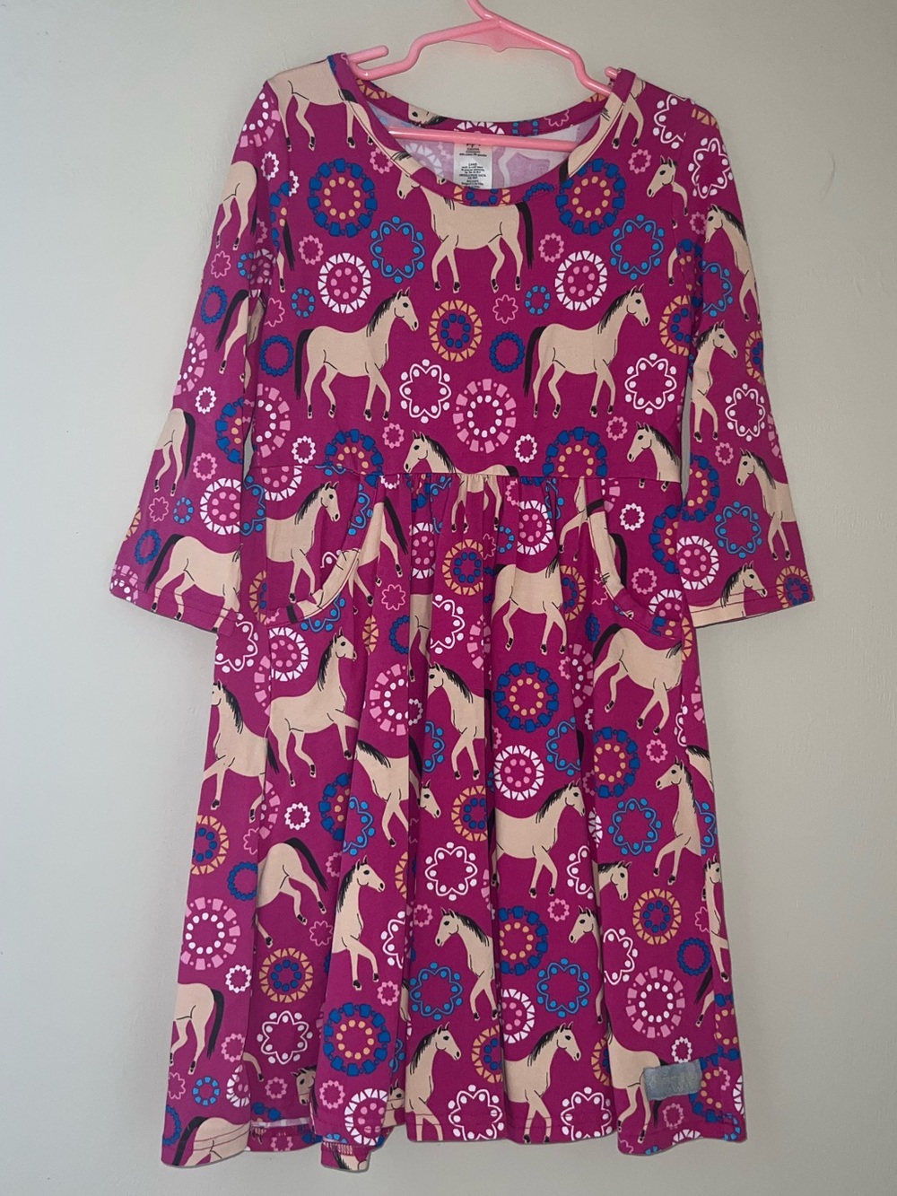 Eleanor Rose Pink Horse Print Long Sleeve Dress